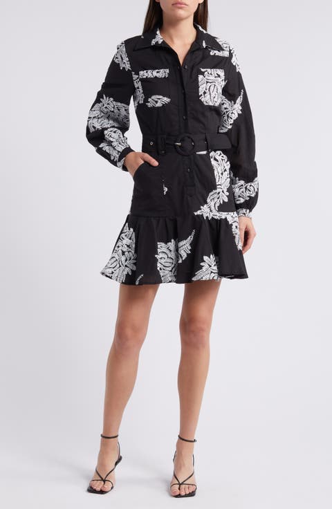 Ina Embroidered Long Sleeve Cotton Shirtdress
