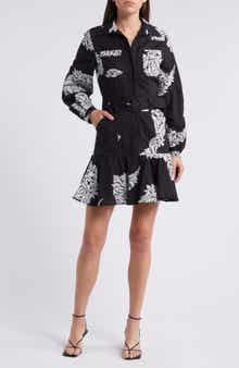 CIEBON Ina Embroidered Long Sleeve Cotton Shirtdress