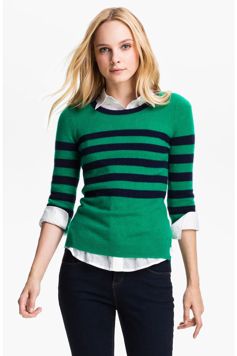 Stripe Cashmere Sweater, Main, color, CELTIC GREEN/ NAVY