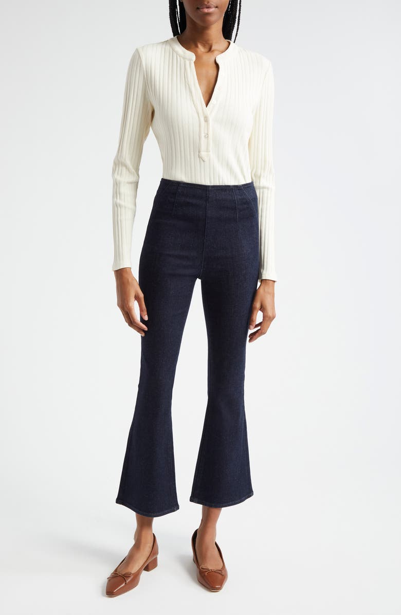 Veronica Beard Jocelyn V-Neck Rib Cotton Top, Alternate, color, Ivory