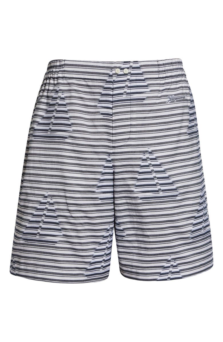 Jacquemus The Caleçon Cotton Jacquard Shorts, Alternate, color, Jacquard Boat Navy / White