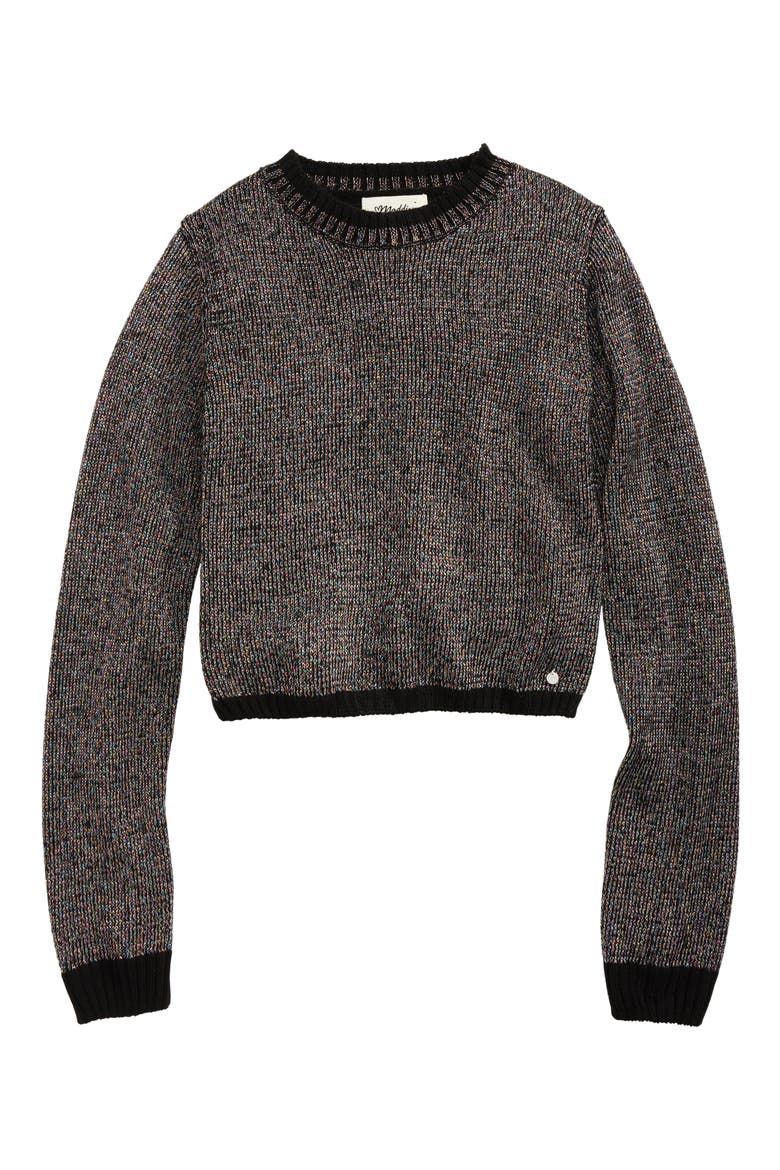 Mock Neck Metallic Sweater, Main, color, BLACK