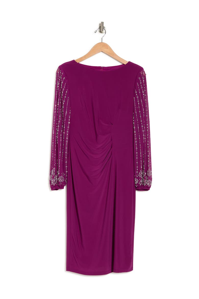 Beaded Long Sleeve Sheath Dress, Alternate, color, FUS