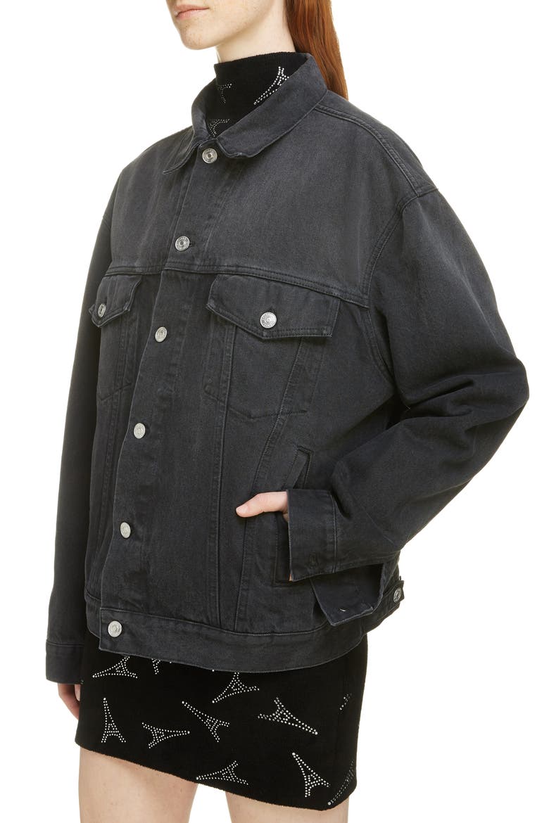 Embellished Logo Denim Jacket, Alternate, color, 1103-VINTAGE BLACK WASH