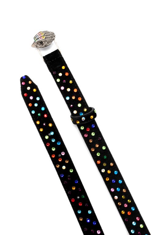 Kurt Geiger London Crystal Stud Velvet Belt In Black