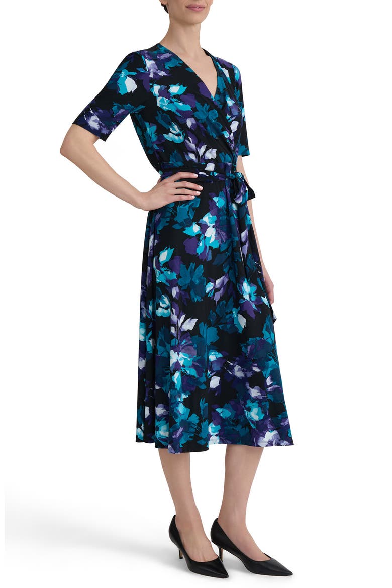 Pleated Fit and Flare Dress, Alternate, color, BLACK/BLUE MULTI