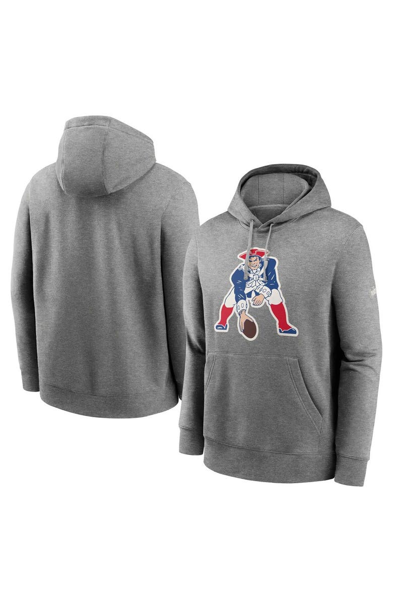 Nike Men's Nike Heathered Gray New England Patriots Rewind Club Fleece Pullover Hoodie, Main, color, Heather Gray