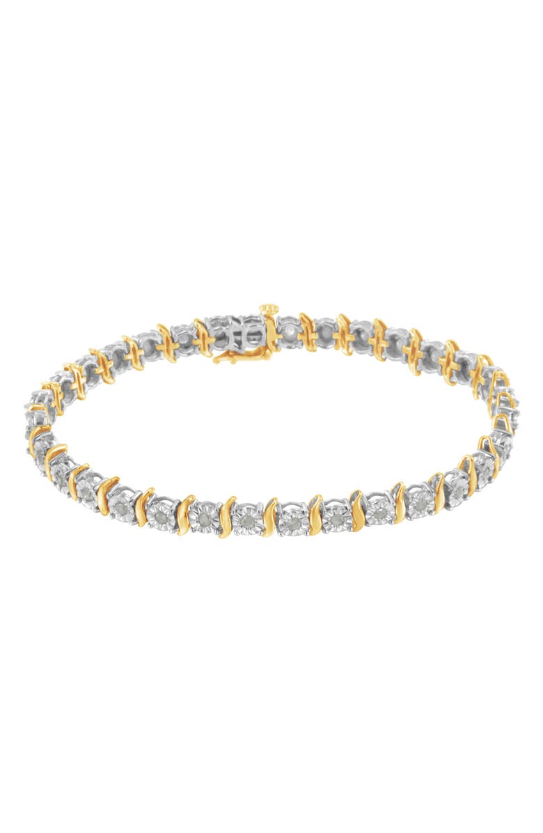 Haus of Brilliance Silver 1.0 Cttw Diamond S-Curve Link Miracle-Set Tennis Bracelet, Alternate, color, Yellowwhite Gold Over Silver
