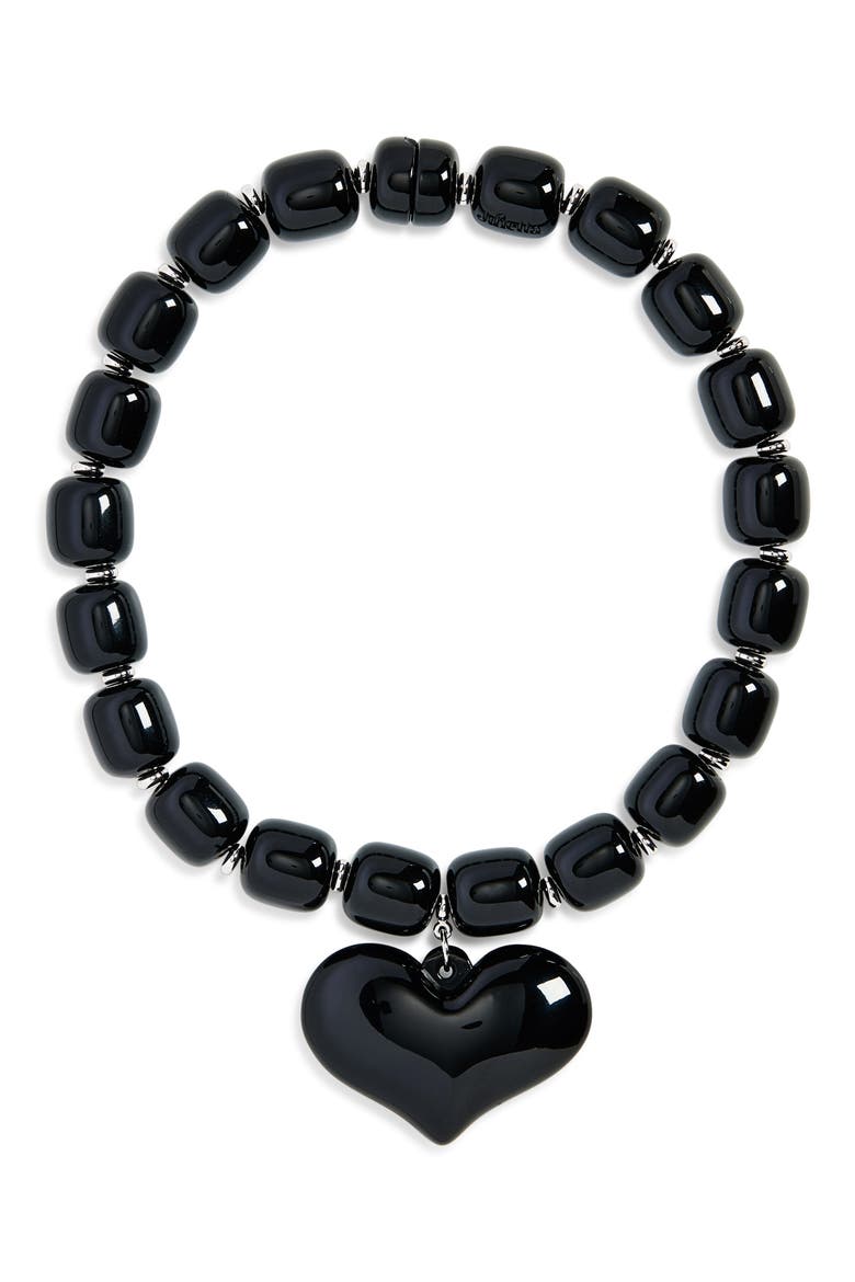 Amore Beaded Heart Pendant Necklace, Main, color, BLACK