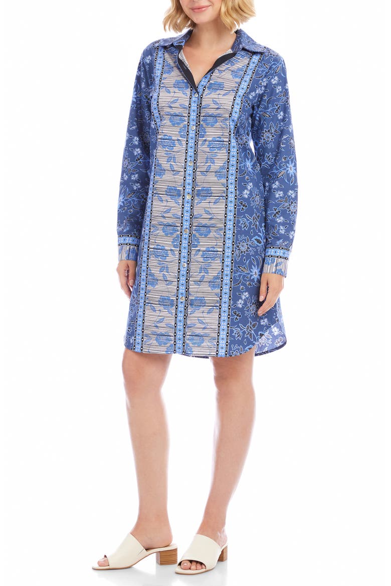 Floral Print Long Sleeve Shirtdress, Alternate, color, BLUE