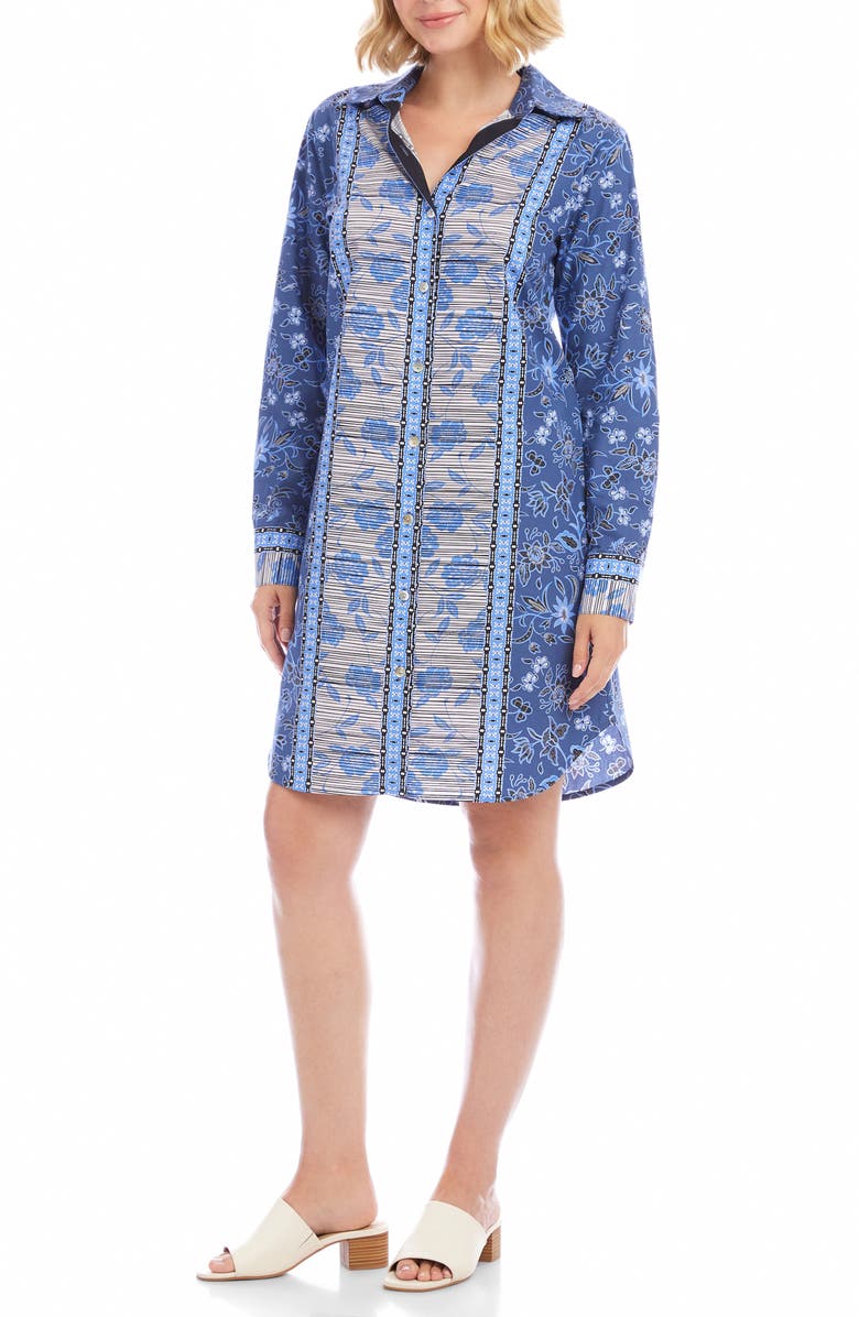 Karen Kane Floral Print Long Sleeve Shirtdress, Alternate, color, Blue
