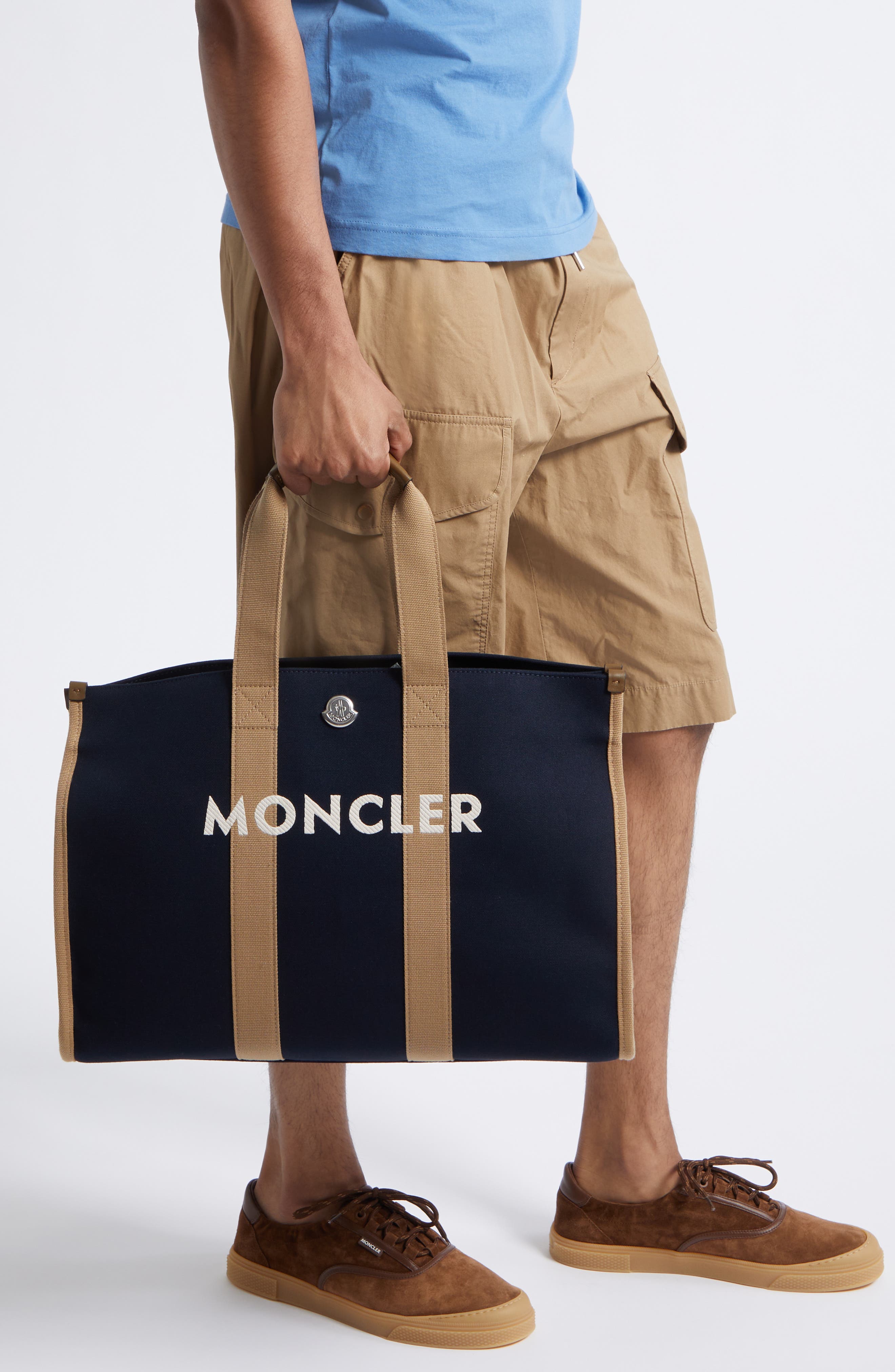 Moncler Canvas Tote, Alternate, color, Navy
