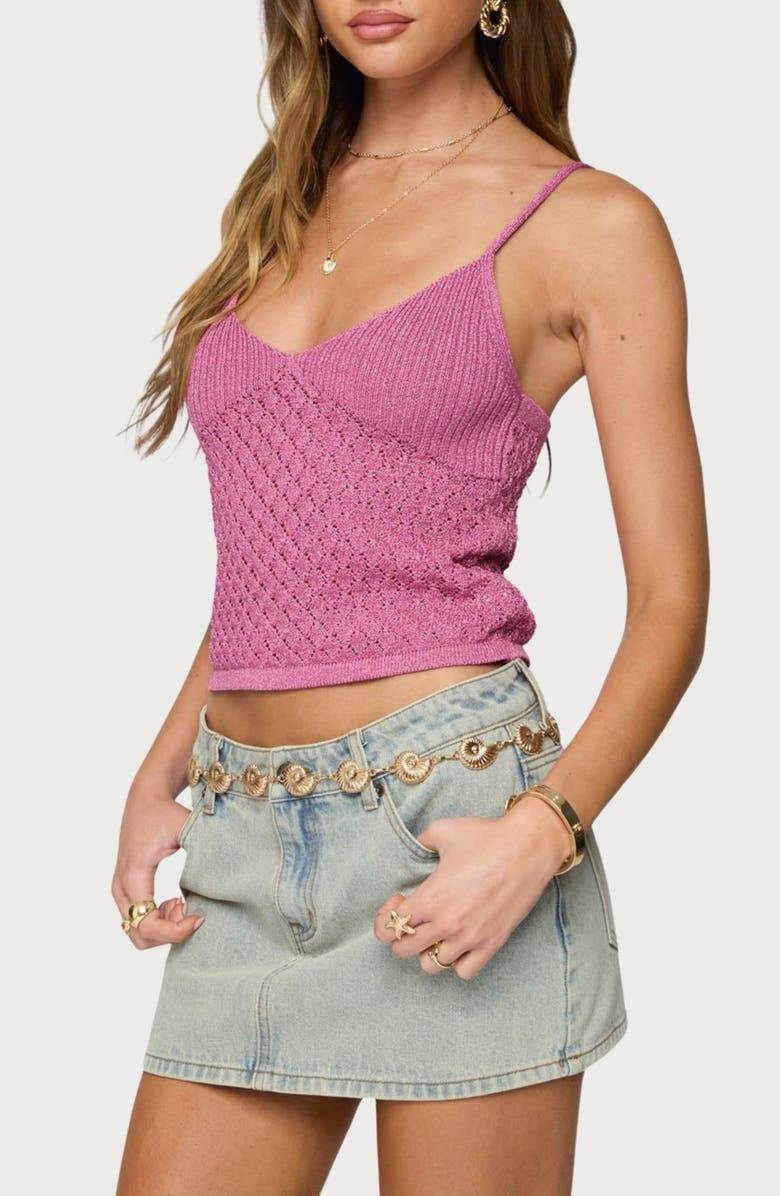 EDIKTED Frankey Sparkly Knit Camisole, Alternate, color, Pink