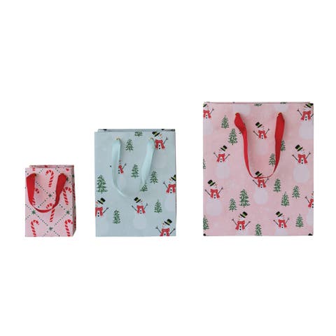 Festive Folk Art Holiday Paper Gift Bags, Set of 3