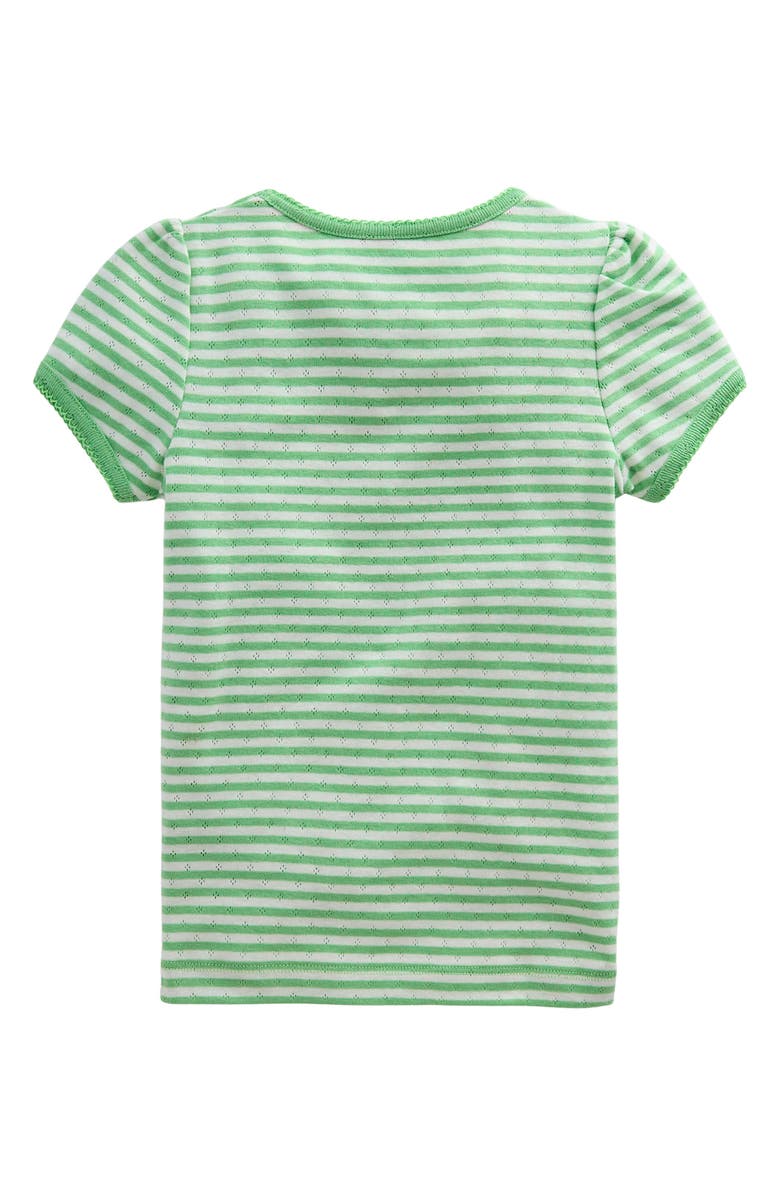 Mini Boden Kids' Stripe Pointelle Cotton Puff Sleeve Top, Alternate, color, 