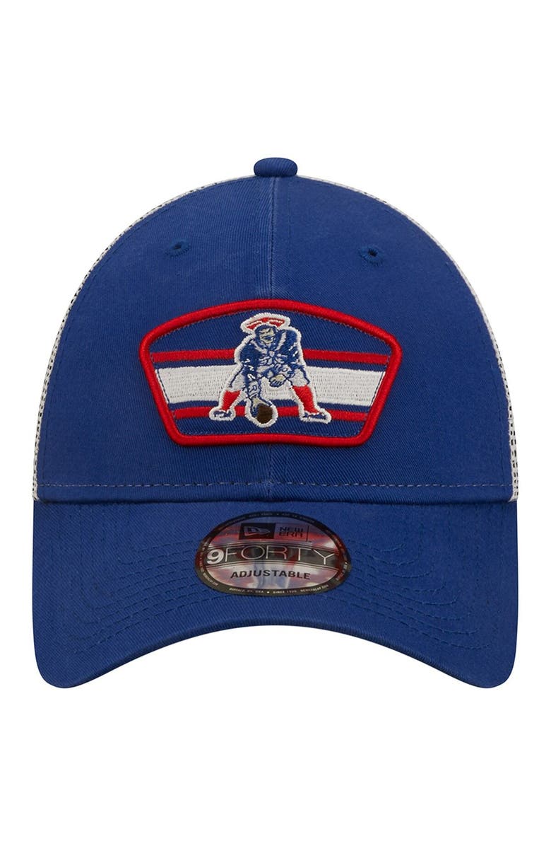New Era Men's New Era Royal/White New England Patriots Logo Patch Trucker 9FORTY Snapback Hat, Alternate, color, 