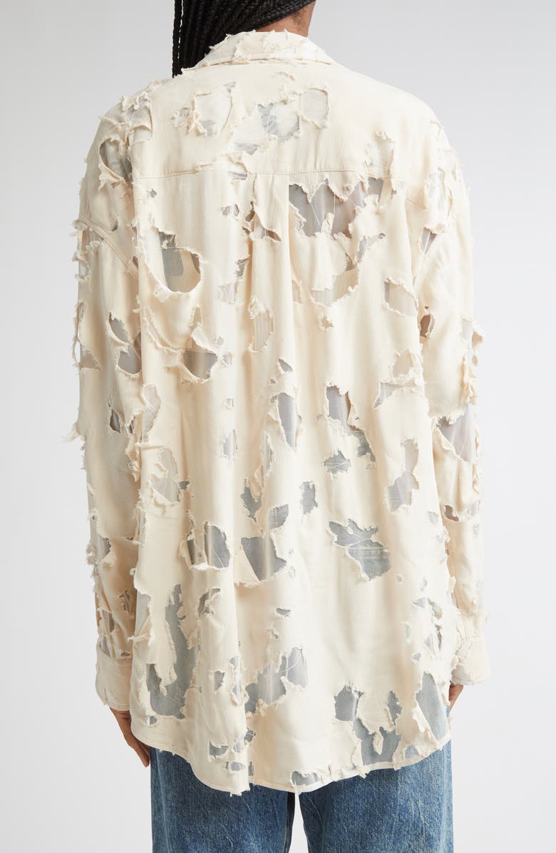 R13 Ripped Button-Up Shirt, Alternate, color, Beige