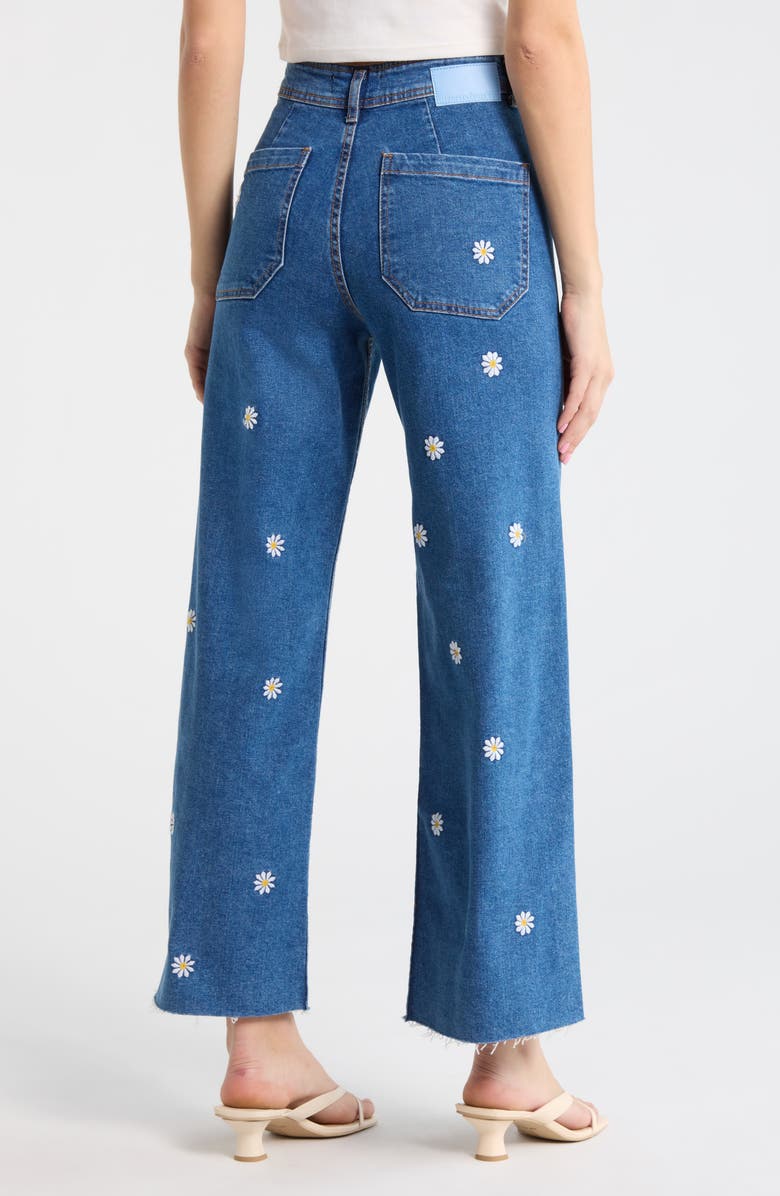 Desigual Floral Embroidered Wide Leg Jeans, Alternate, color, Medium Blue