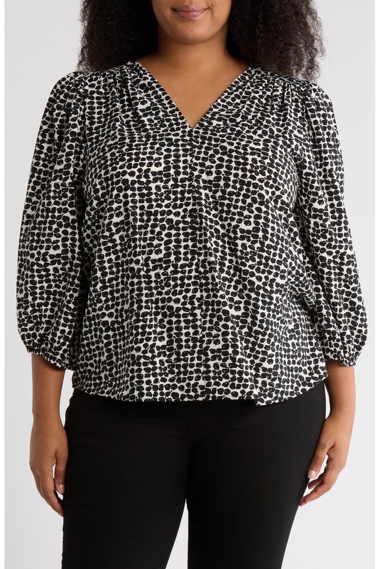 V-Neck Balloon Sleeve Top, Main, color, BLACK