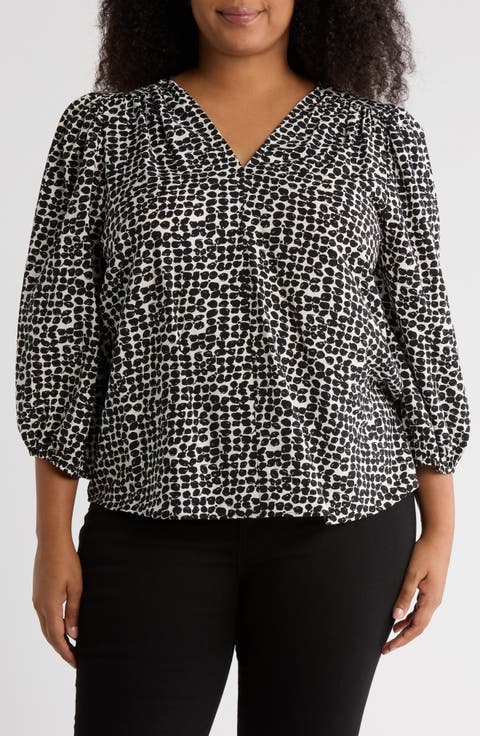 V-Neck Balloon Sleeve Top (Plus)