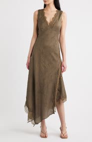 MOON RIVER Lace Trim Asymmetrical Hem Dress