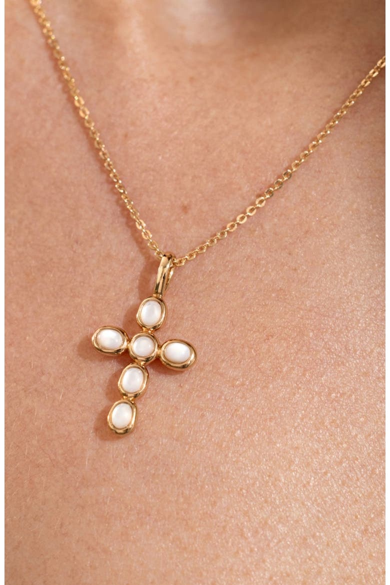 Mother of Pearl Cross Charm Necklace, Alternate, color, Gold Vermeil