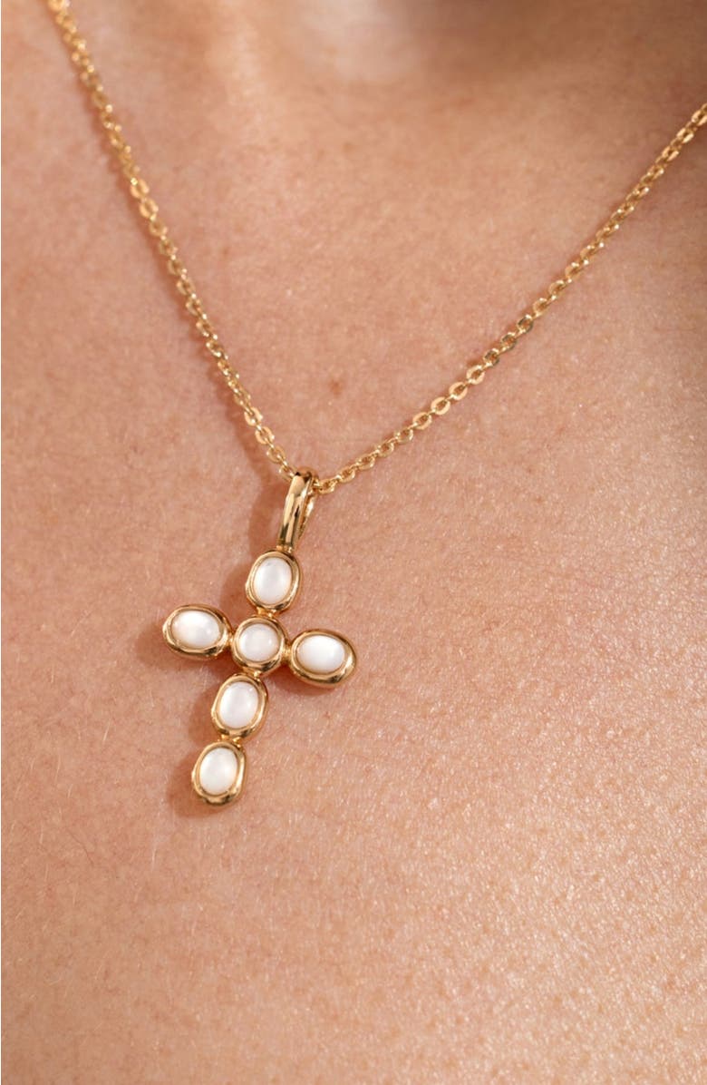 MADE BY MARY Mother of Pearl Cross Charm Necklace, Alternate, color, Gold Vermeil