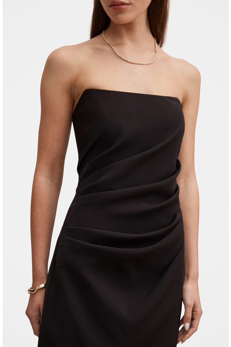 Rumi Pleated Strapless Minidress, Alternate, color, BLACK