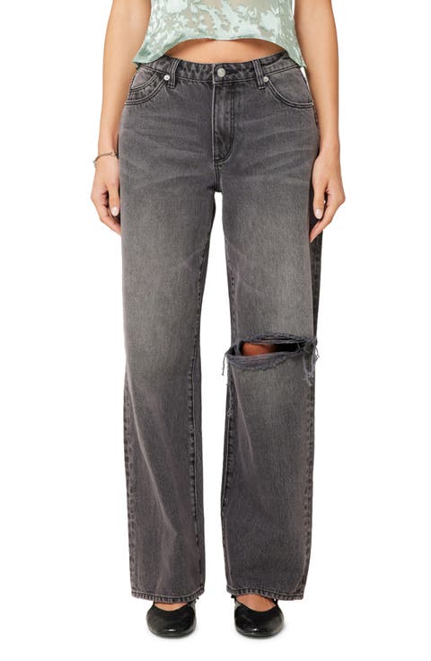 Kate Distressed Ripped Nonstretch Baggy Jeans (Worn Black)