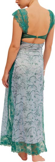 Suddenly Fine Floral Print Cutout Lace Trim Nightgown