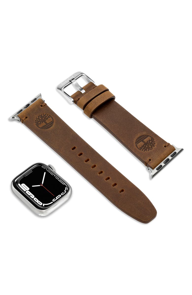 Timberland Leather 22mm Smart Watch Watchband, Alternate, color, Brown