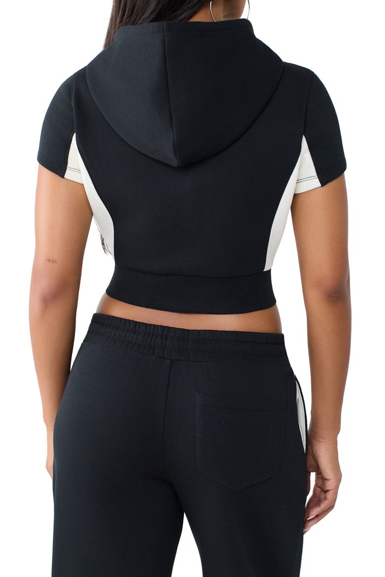 Paneled Short Sleeve Full Zip Hoodie, Alternate, color, JET BLACK