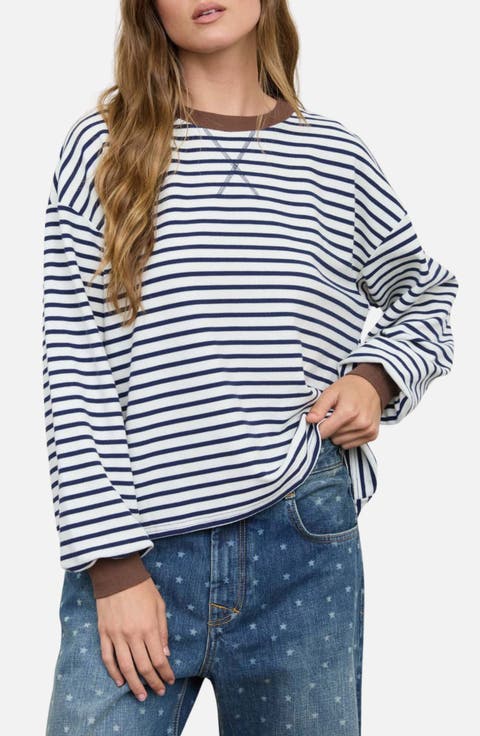 Stripe V-Stitch Long Sleeve Knit Top