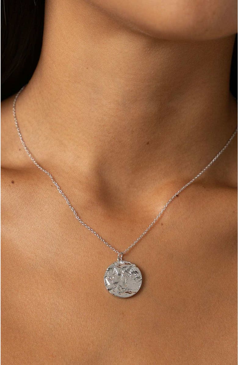 Saint + Sofia Molten Disc Charm Necklace, Alternate, color, Silver