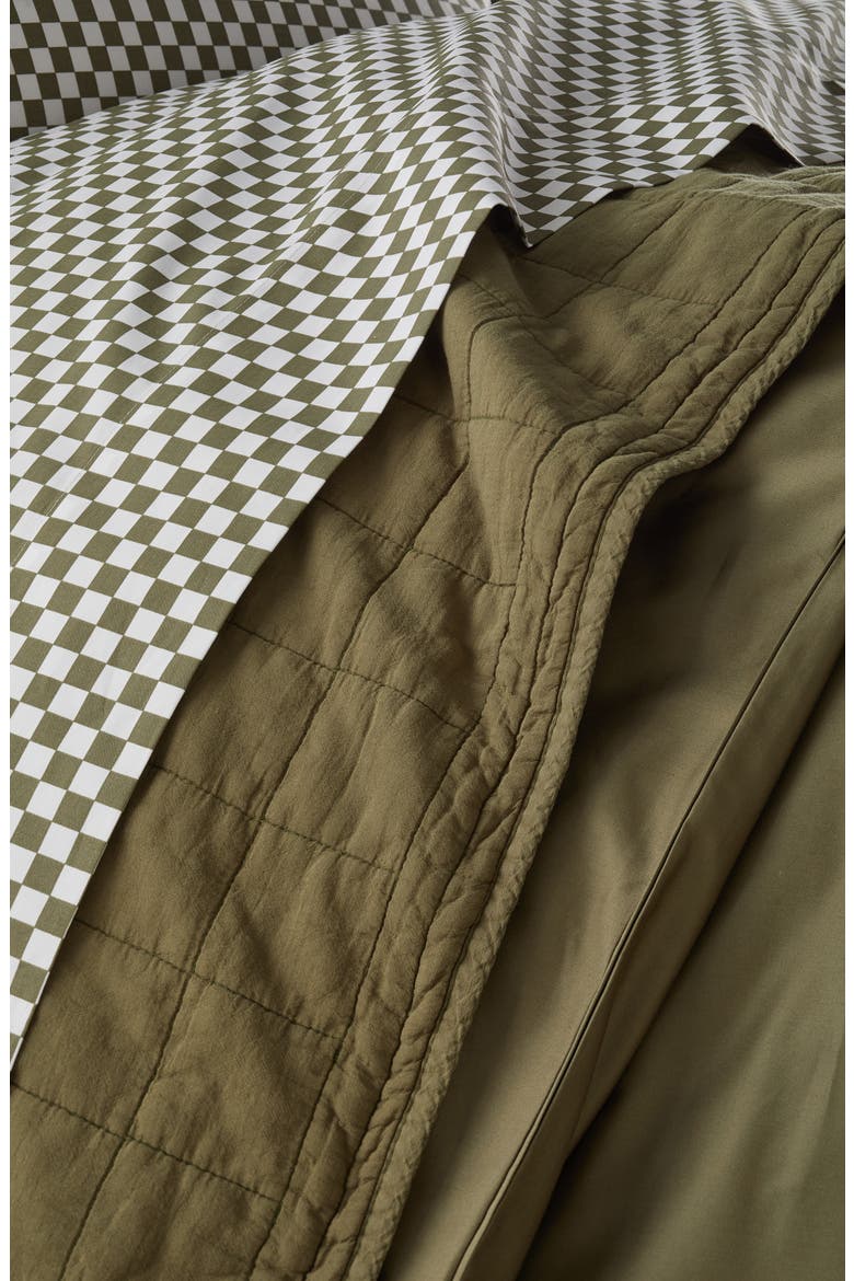 Checkerboard Cotton Percale Sheet Set, Alternate, color, GREEN LICHEN CHECKER