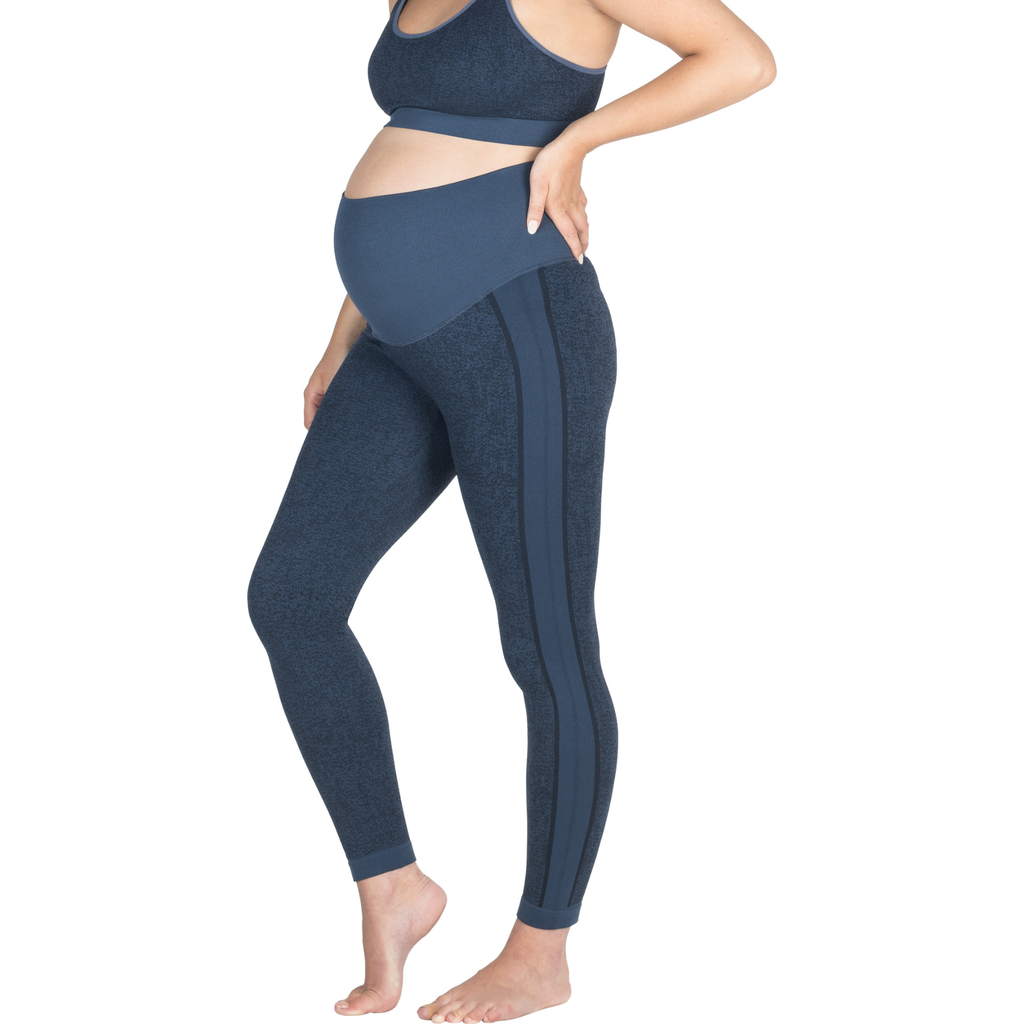 Modern Eternity Maternity Ella Activewear Seamless Maternity Leggings In Blue