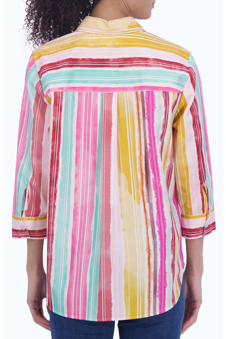 Watercolor Stripe Non-Iron Cotton Button-Up Shirt, Alternate, color, MULTI STRIPE