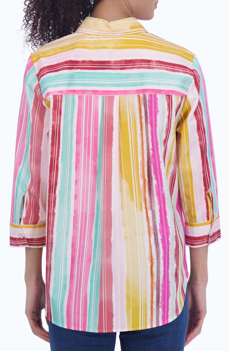 Foxcroft Watercolor Stripe Non-Iron Cotton Button-Up Shirt, Alternate, color, Multi Stripe
