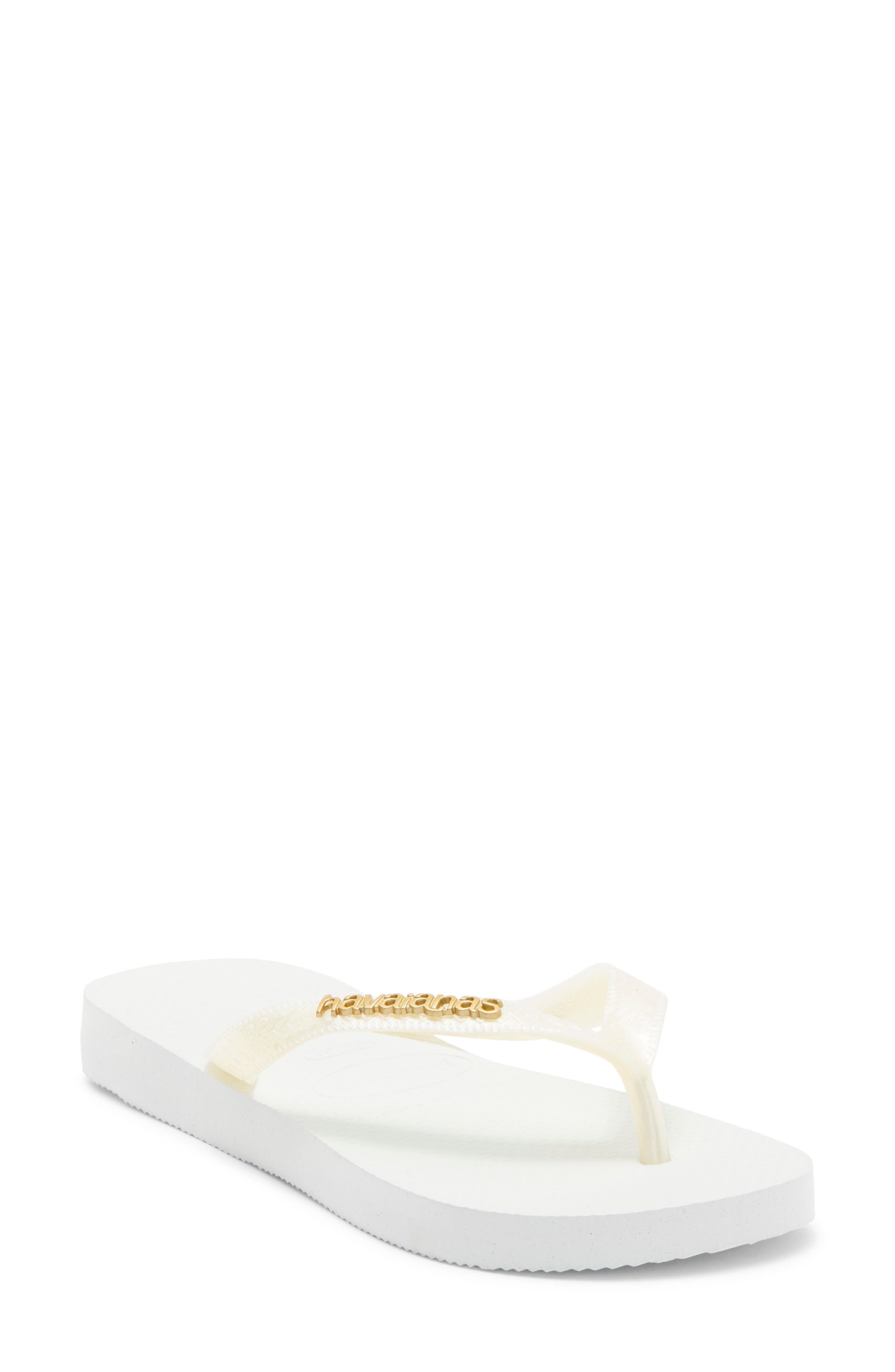 Havaianas Metallic Logo Flip Flop, Main, color, White