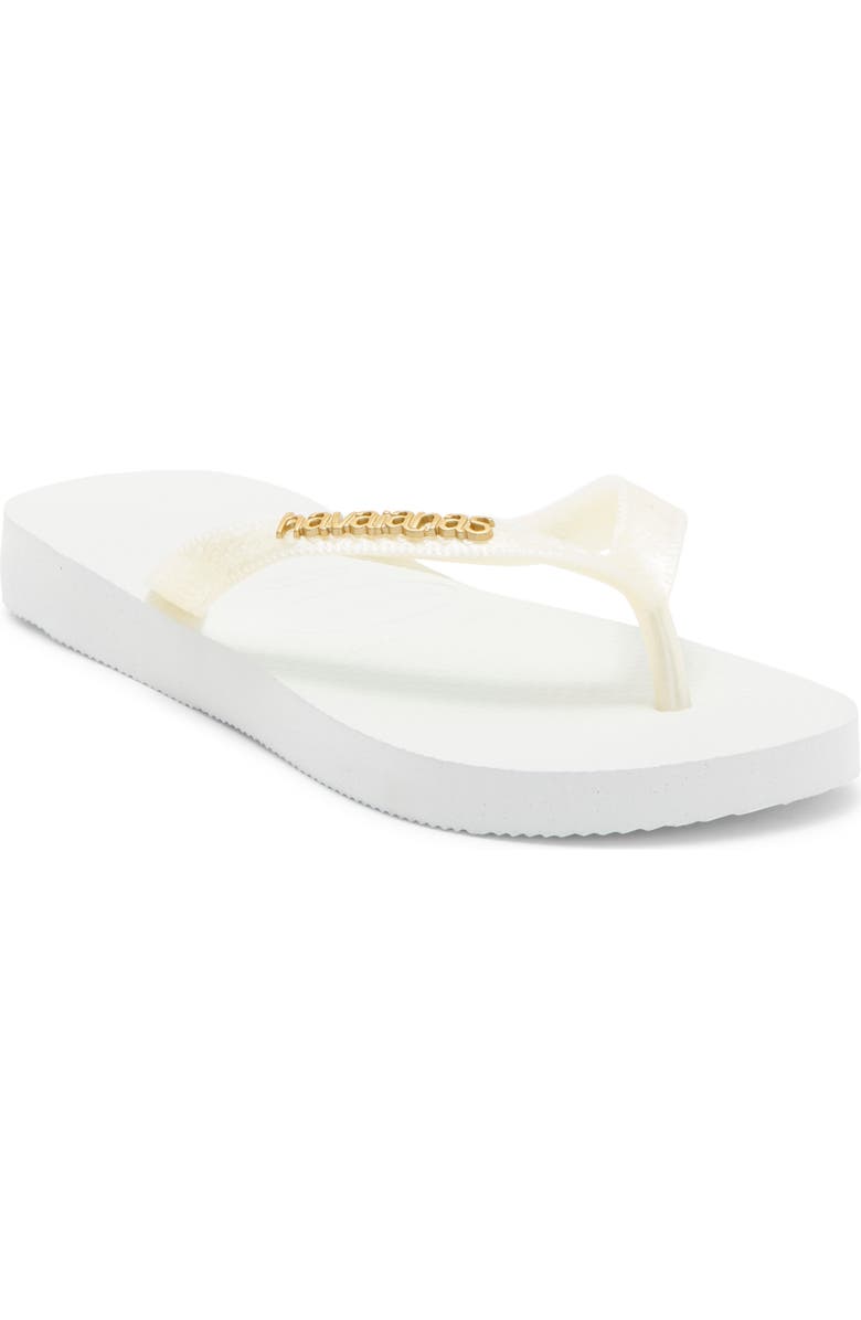 Havaianas Metallic Logo Flip Flop, Main, color, White