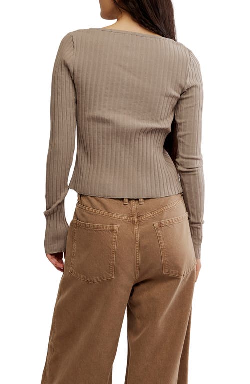 Free People Tilly Rib Long Sleeve Button-up Top In Brown