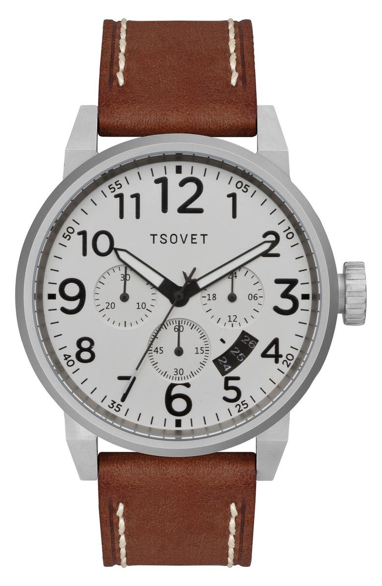 TSOVET 'JPT-TS44' Chronograph Leather Strap Watch, 44mm, Main, color,