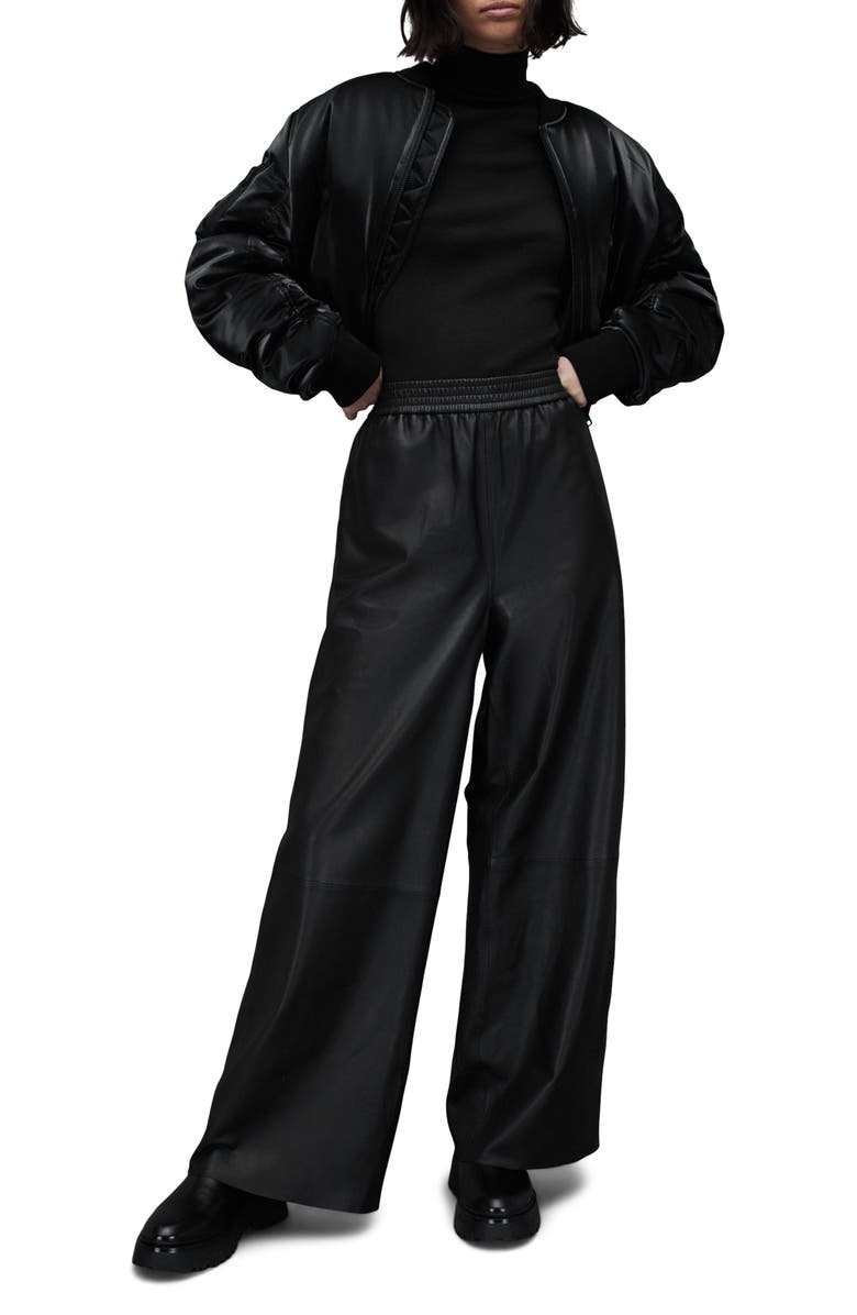 AllSaints Raffi Roll Neck Long Sleeve Bodysuit, Alternate, color, Black