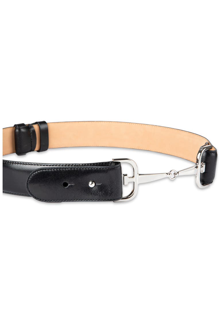 Horsebit Buckle Leather Belt, Alternate, color, BLACK