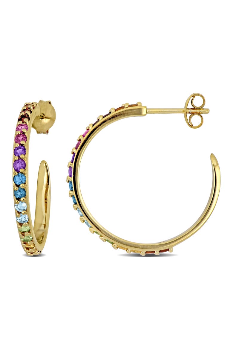 Rainbow Semiprecious Stone Hoop Earrings, Main, color, BLUE MULTI