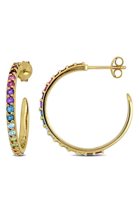Rainbow Semiprecious Stone Hoop Earrings