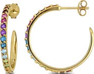 DELMAR Rainbow Semiprecious Stone Hoop Earrings