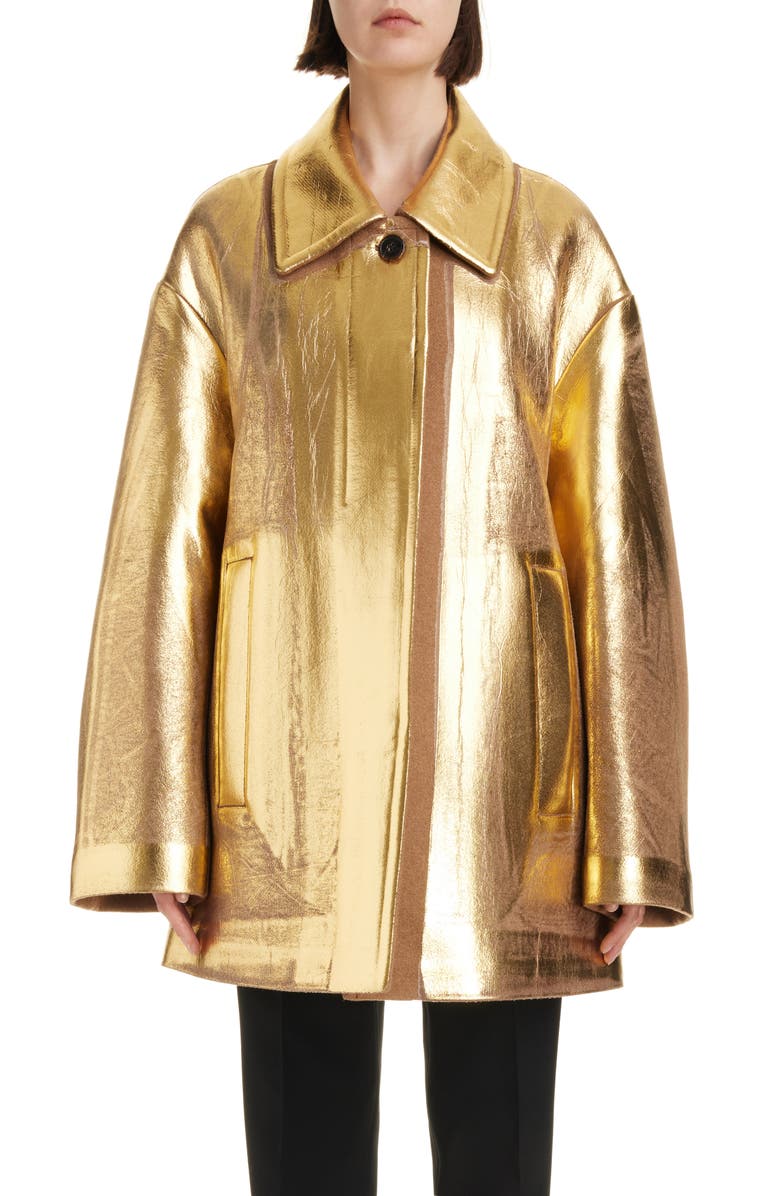 Dries Van Noten Vendals Metallic Coated Belted Jacket, Alternate, color, 