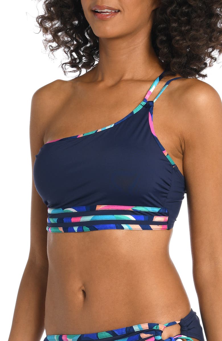 La Blanca Painted One-Shoulder Bikini Top, Alternate, color, 
