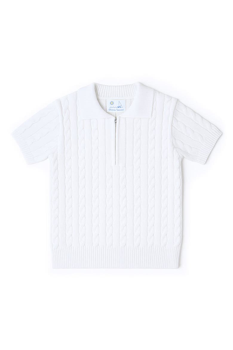 Short Sleeve Polo Cable Sweater, Main, color, White
